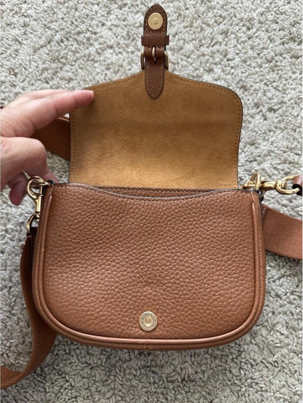 Coach Amelia Small Saddle Bag Pebbled Leather Tan Brown Crossbody - Picture 7 of 9